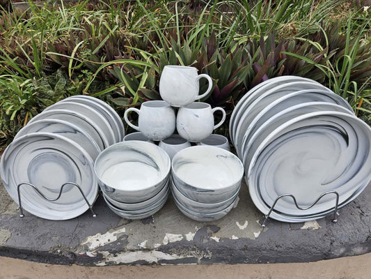 24pcs marble White CERAMIC DINNER SET | - Elegant Households KE