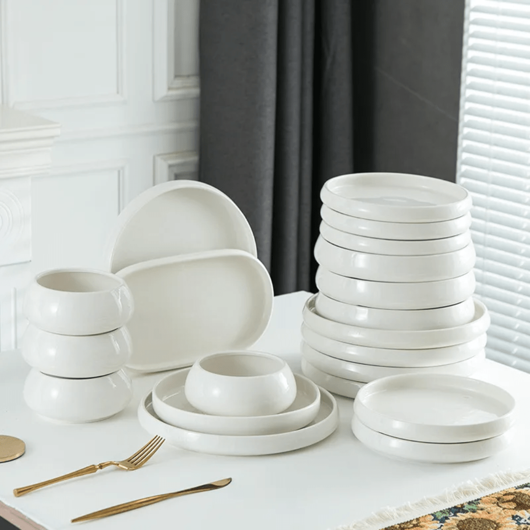 24PCS Premium White Ceramic Dinner Set Elegant Tableware | - Elegant Households KE