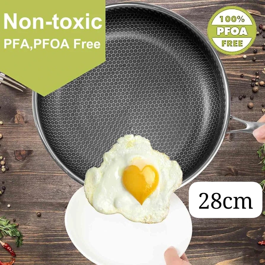 28cm Non - Stick Honeycomb Stainless Steel Frying Pan | - Elegant Households KE