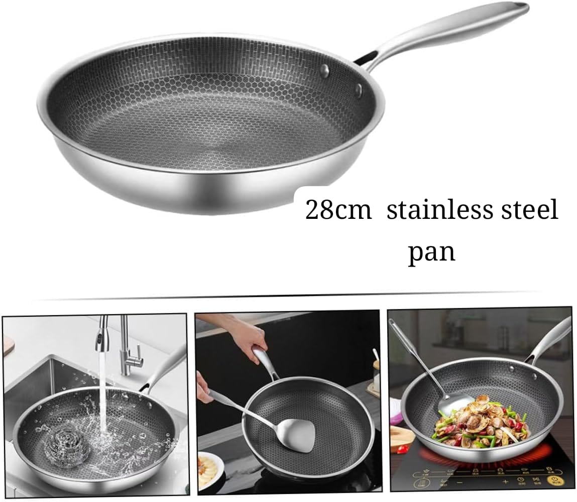 28cm Non - Stick Honeycomb Stainless Steel Frying Pan | - Elegant Households KE