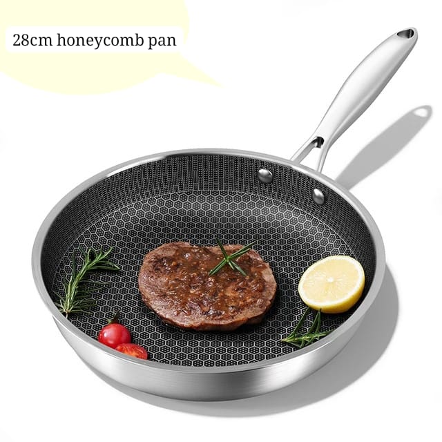 28cm Non - Stick Honeycomb Stainless Steel Frying Pan | - Elegant Households KE