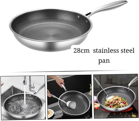 28cm Non - Stick Honeycomb Stainless Steel Frying Pan | - Elegant Households KE