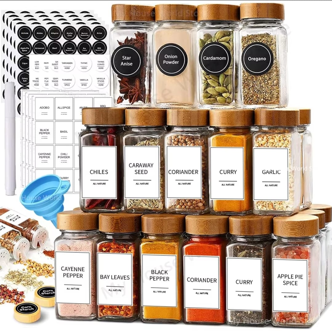 29pcs SET GLASS STORAGE JARS WITH BAMBOO LID | - Elegant Households KE