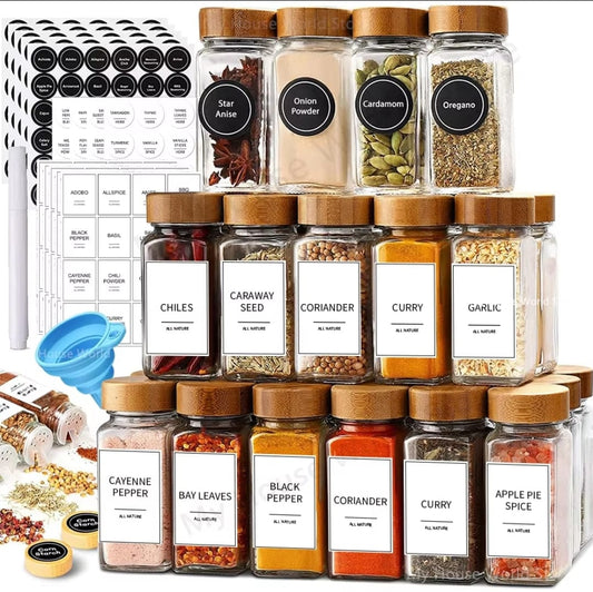 29pcs SET GLASS STORAGE JARS WITH BAMBOO LID | - Elegant Households KE