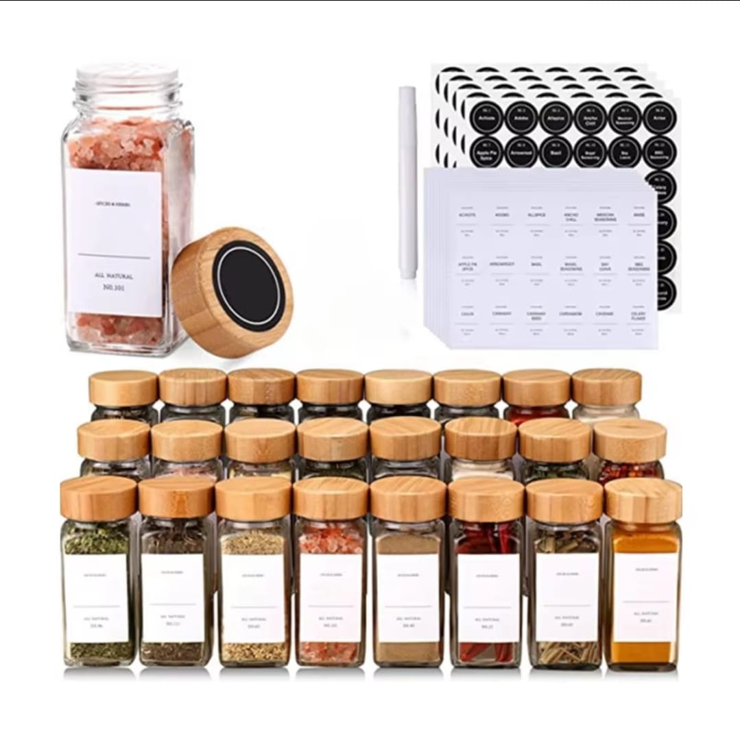 29pcs SET GLASS STORAGE JARS WITH BAMBOO LID | - Elegant Households KE