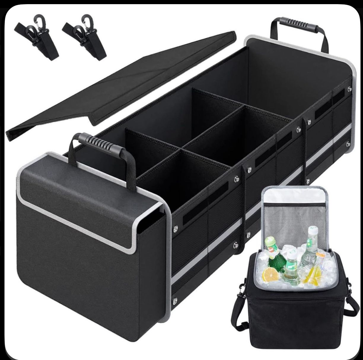 2in1 Collapsible Car Boot Organizer 90cm with Insulated Cooler Bag – Heavy Duty Storage for Groceries & Travel | - Elegant Households KE