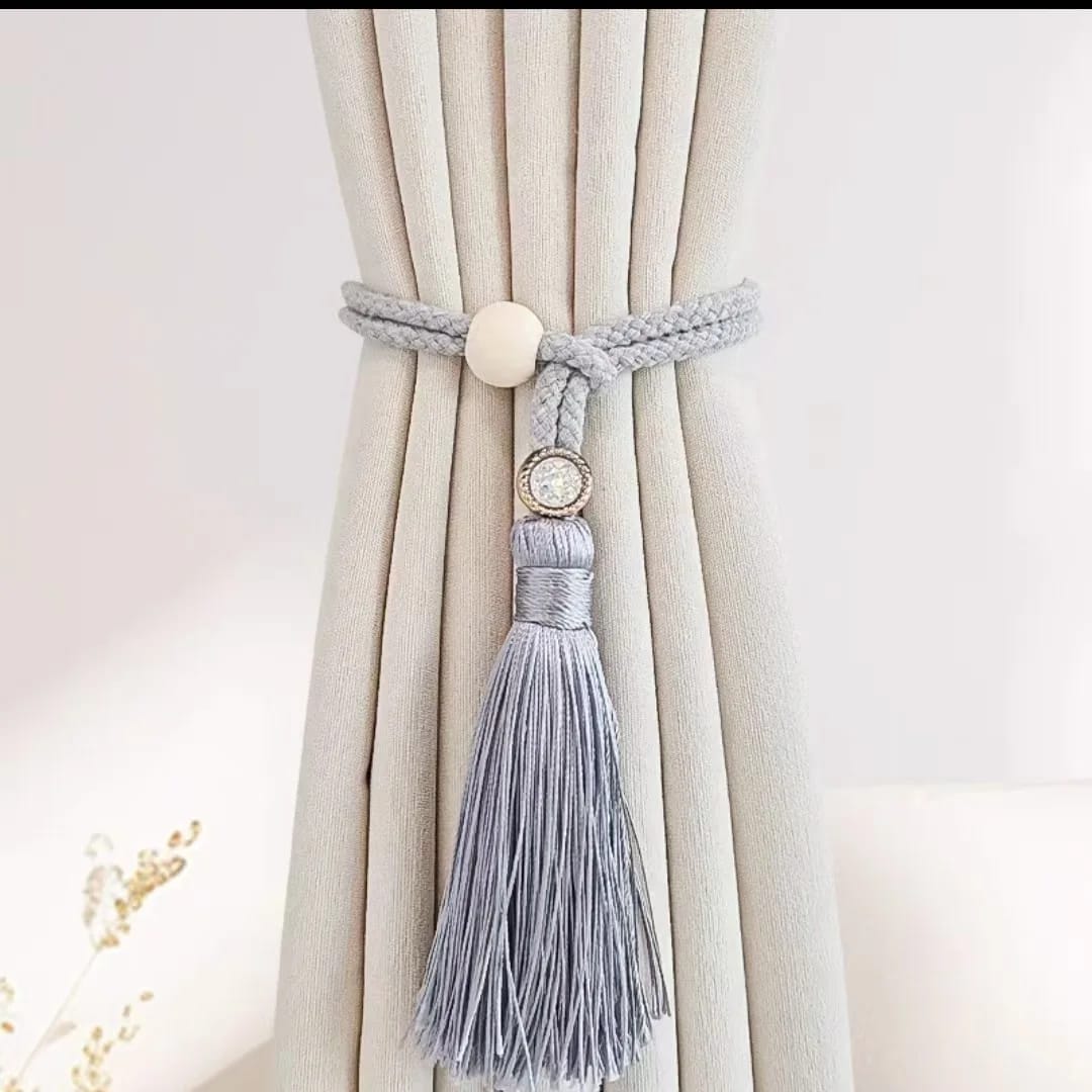 2pcs Boho Cotton Curtain Straps with Rhinestone Buckles | - Elegant Households KE