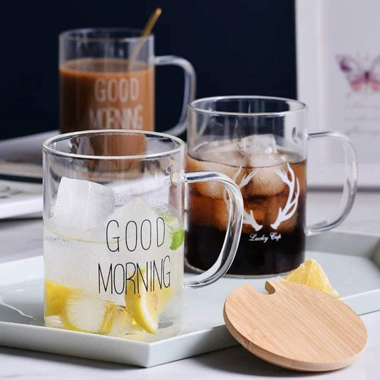 2pcs Borosilicate Good Morning Printed Glass Mugs | - Elegant Households KE