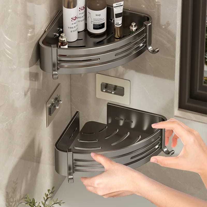 2pcs Corner Aluminum wall mounted Bathroom Shelf Set | - Elegant Households KE