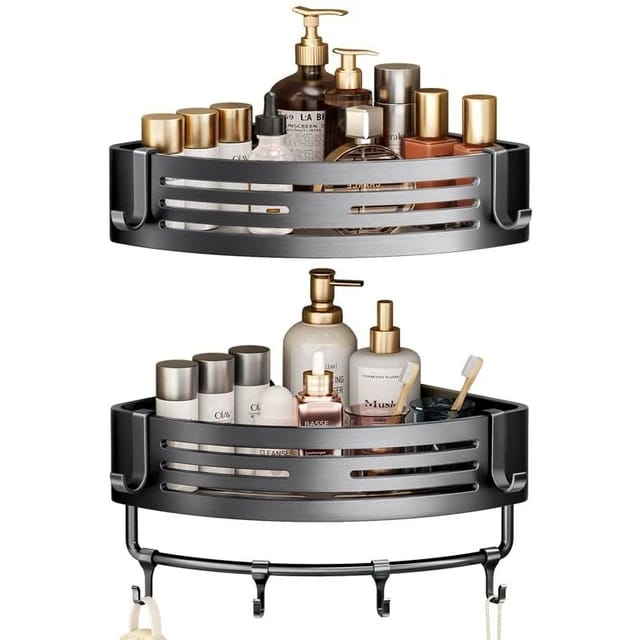 2pcs Corner Aluminum wall mounted Bathroom Shelf Set | - Elegant Households KE