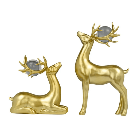 2pcs Golden Elk Ornament with Crystal Ball Decor | - Elegant Households KE