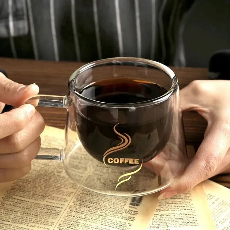 2pcs Heat - Resistant Double Wall Glass Coffee Mug – 200ml Borosilicate Cups | - Elegant Households KE