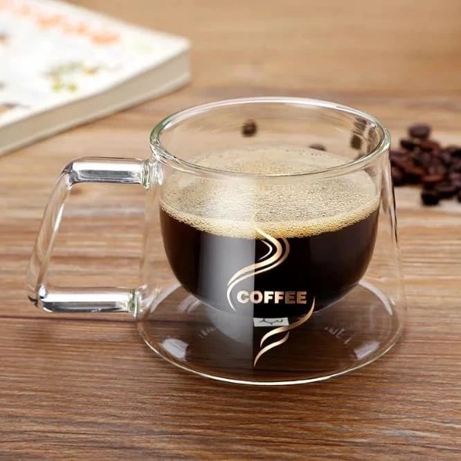 2pcs Heat - Resistant Double Wall Glass Coffee Mug – 200ml Borosilicate Cups | - Elegant Households KE