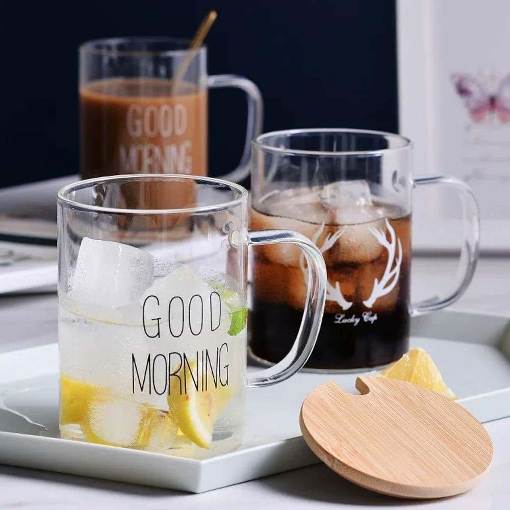 2pcs set Borosilicate Good Morning Printed Glass Mug with Handle | - Elegant Households KE