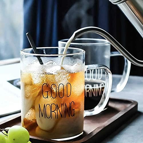 2pcs set Borosilicate Good Morning Printed Glass Mug with Handle | - Elegant Households KE