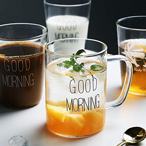 2pcs set Borosilicate Good Morning Printed Glass Mug with Handle | - Elegant Households KE