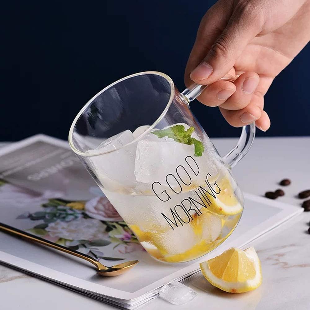 2pcs set Borosilicate Good Morning Printed Glass Mug with Handle | - Elegant Households KE