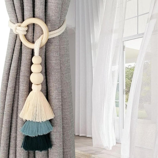 2pcs Tassel Curtain Tiebacks with Wooden Beads | - Elegant Households KE