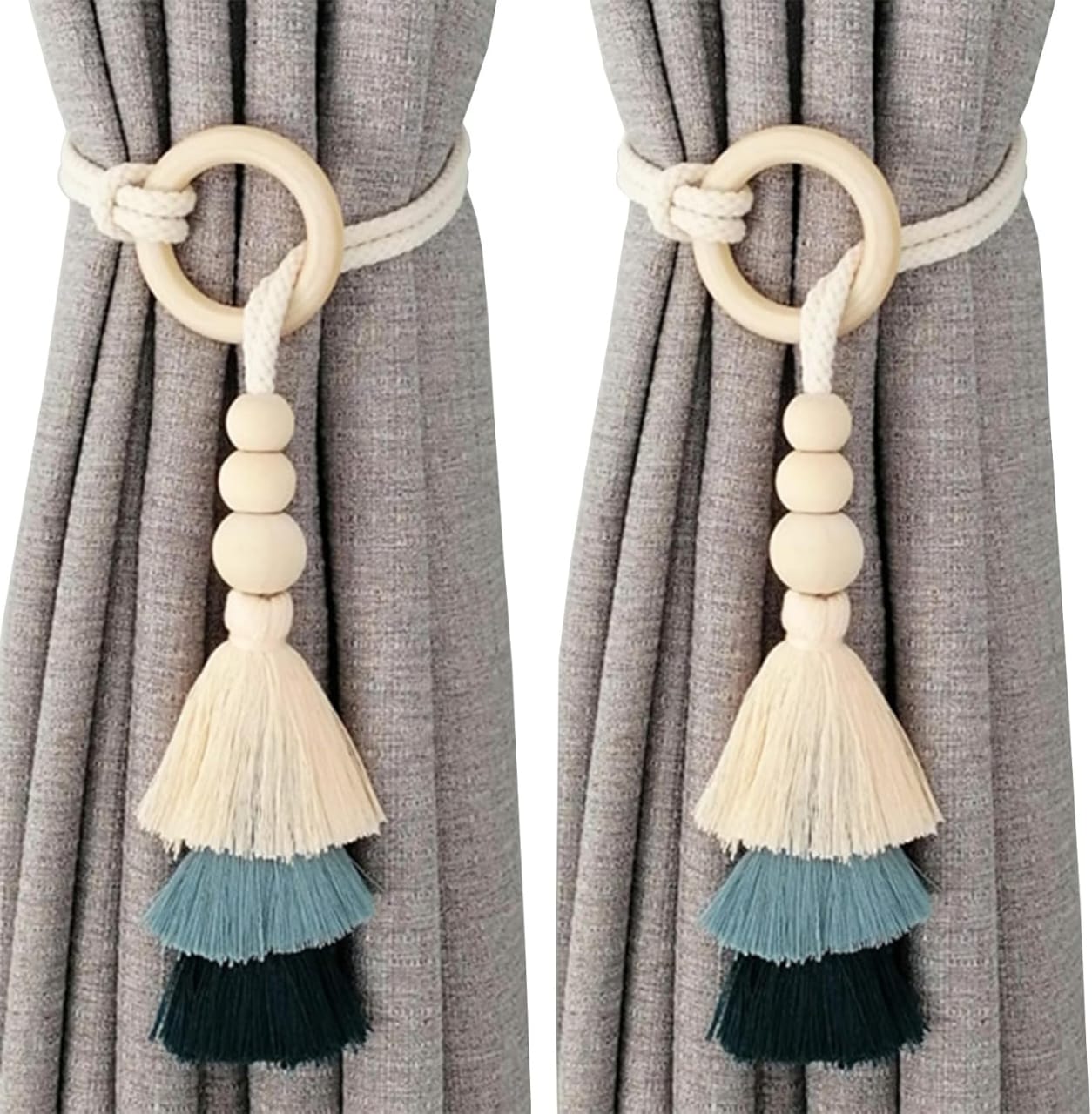 2pcs Tassel Curtain Tiebacks with Wooden Beads | - Elegant Households KE