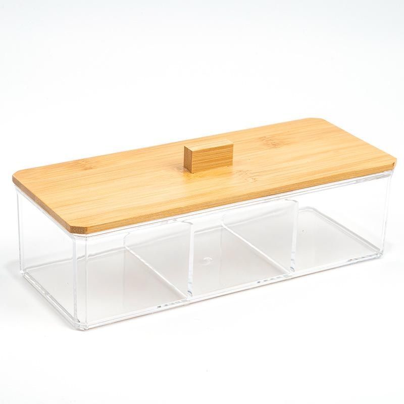 3 Compartment Acrylic Makeup Organizer Cotton Pad Storage Box | - Elegant Households KE