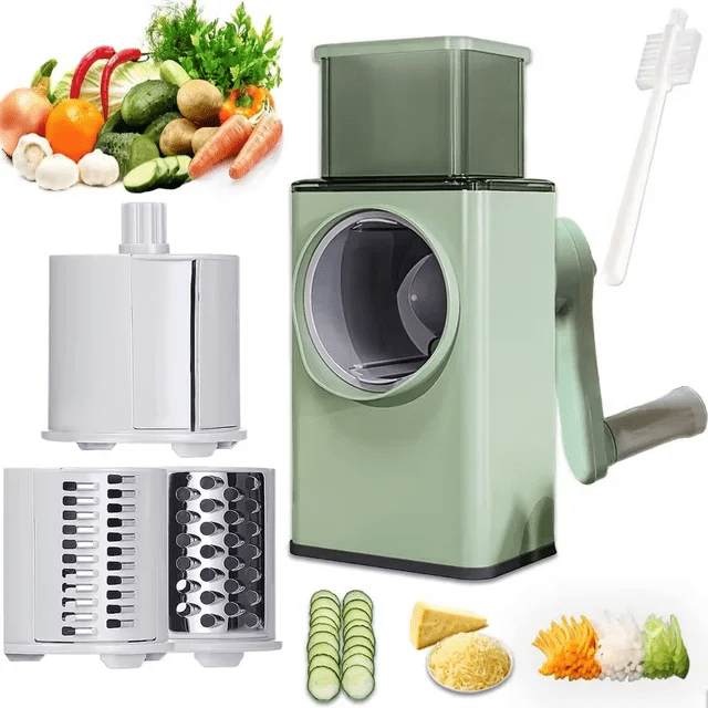 3 in 1 Kitchen manual Drum Rotary cheese Grater round Mandoline vegetable cutter/Slicer/chopper | - Elegant Households KE