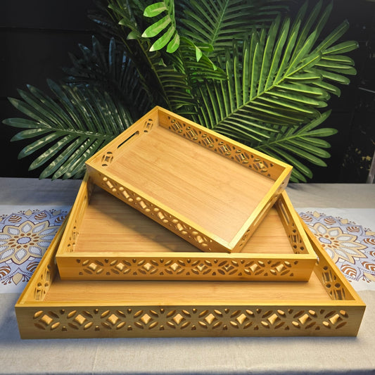 3 in 1 Multi - Functional Bamboo Trays – Eco - Friendly Serving & Storage Set | - Elegant Households KE