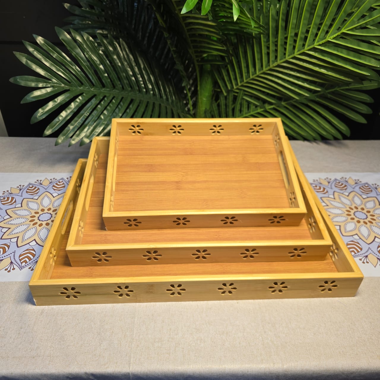 3 in 1 Multi - Functional Bamboo Trays – Eco - Friendly Serving & Storage Set | - Elegant Households KE