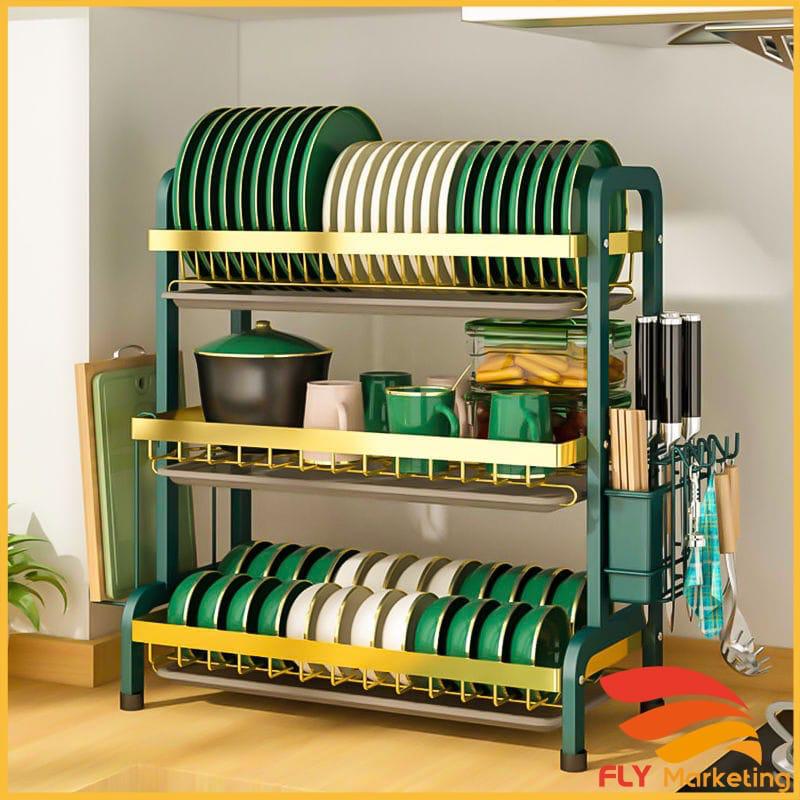 3 layer dish rack gold green | - Elegant Households KE