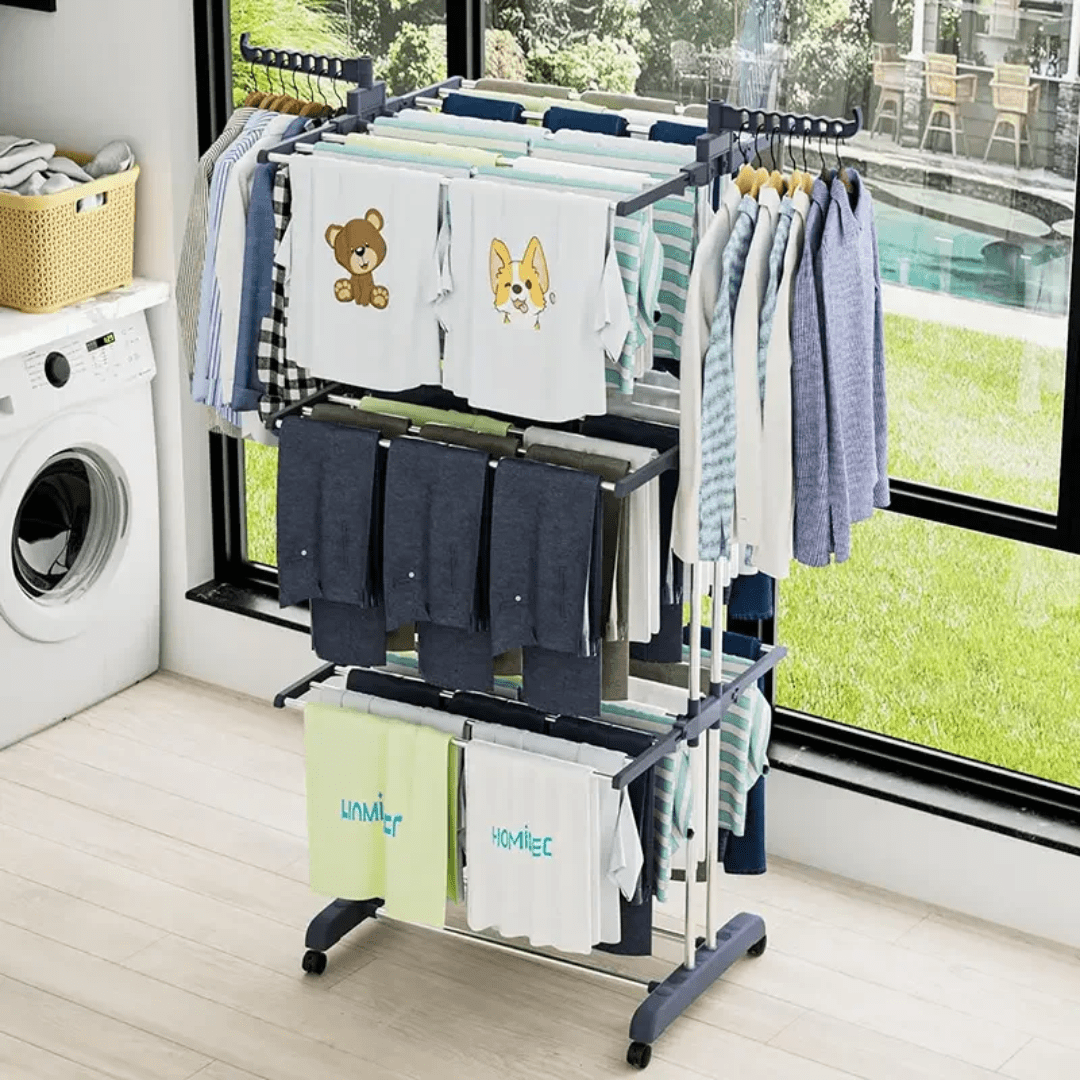 3 Layer Portable / Movable Cloth Drying Rack | - Elegant Households KE