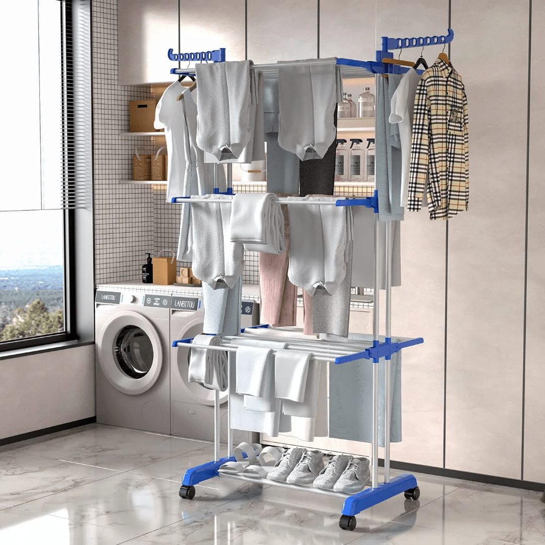 3 Layer Portable / Movable Cloth Drying Rack | - Elegant Households KE