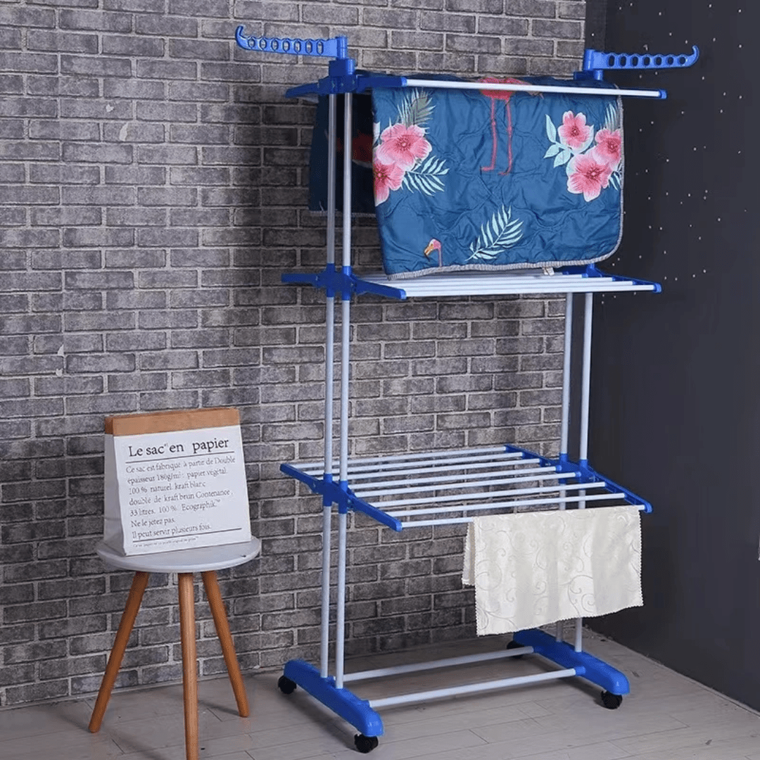 3 Layer Portable / Movable Cloth Drying Rack | - Elegant Households KE