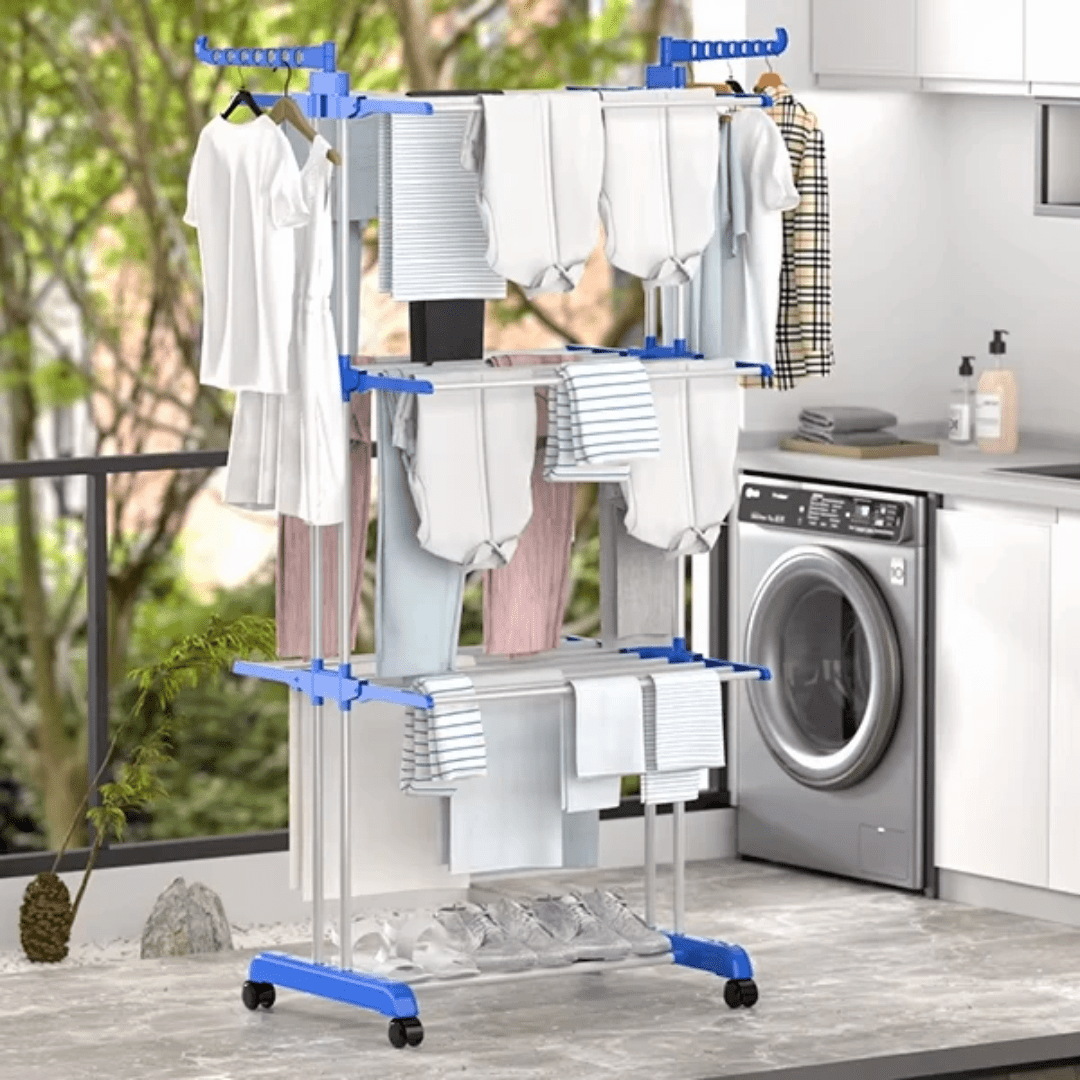 3 Layer Portable / Movable Cloth Drying Rack | - Elegant Households KE