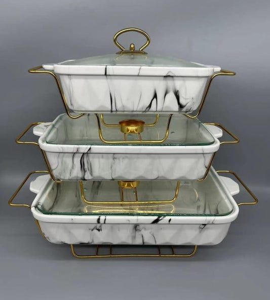 3 pc ceremic chaffing dishes Marble grey | - Elegant Households KE