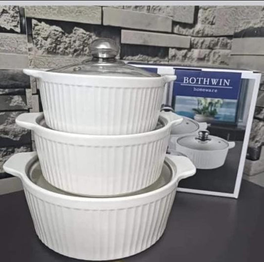 3 pc ceremic soup pot | - Elegant Households KE