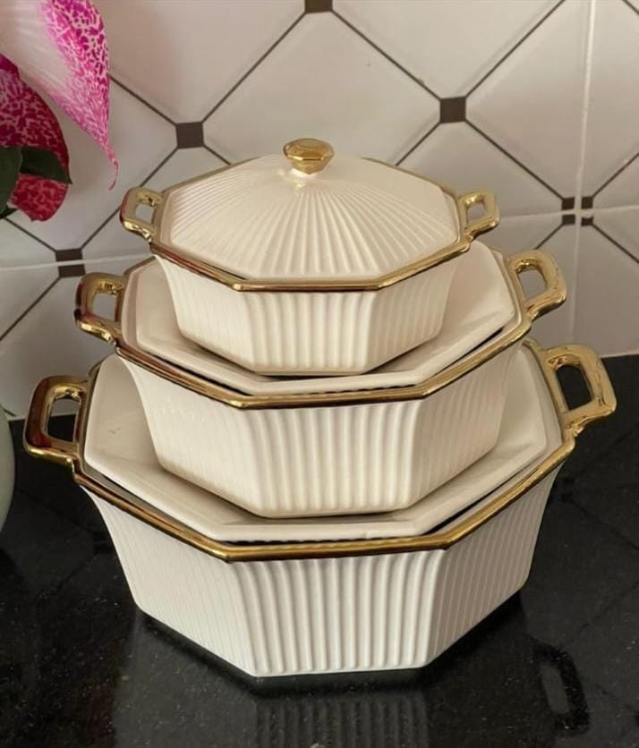 3 pc ceremic soup pot Hexagon | - Elegant Households KE