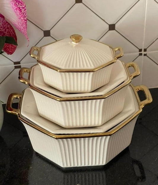 3 pc ceremic soup pot Hexagon | - Elegant Households KE