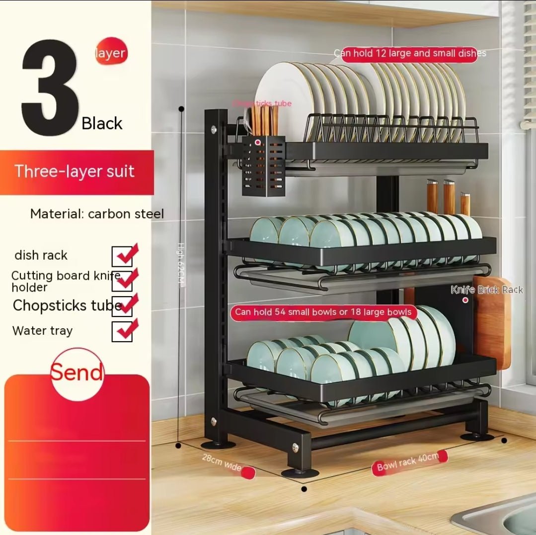 3 Tier Dish Drying Rack,Kitchen Organizer | - Elegant Households KE