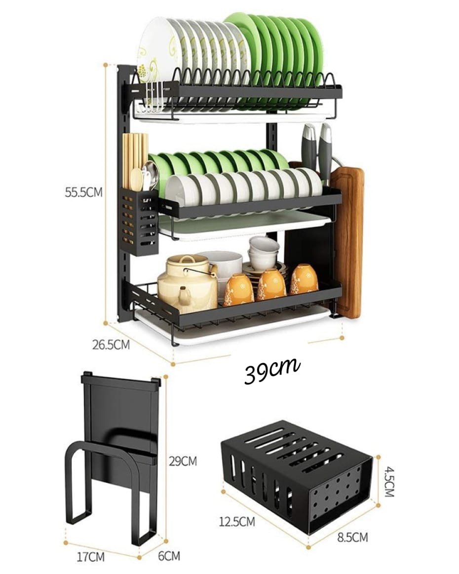 3 Tier Dish Drying Rack,Kitchen Organizer | - Elegant Households KE