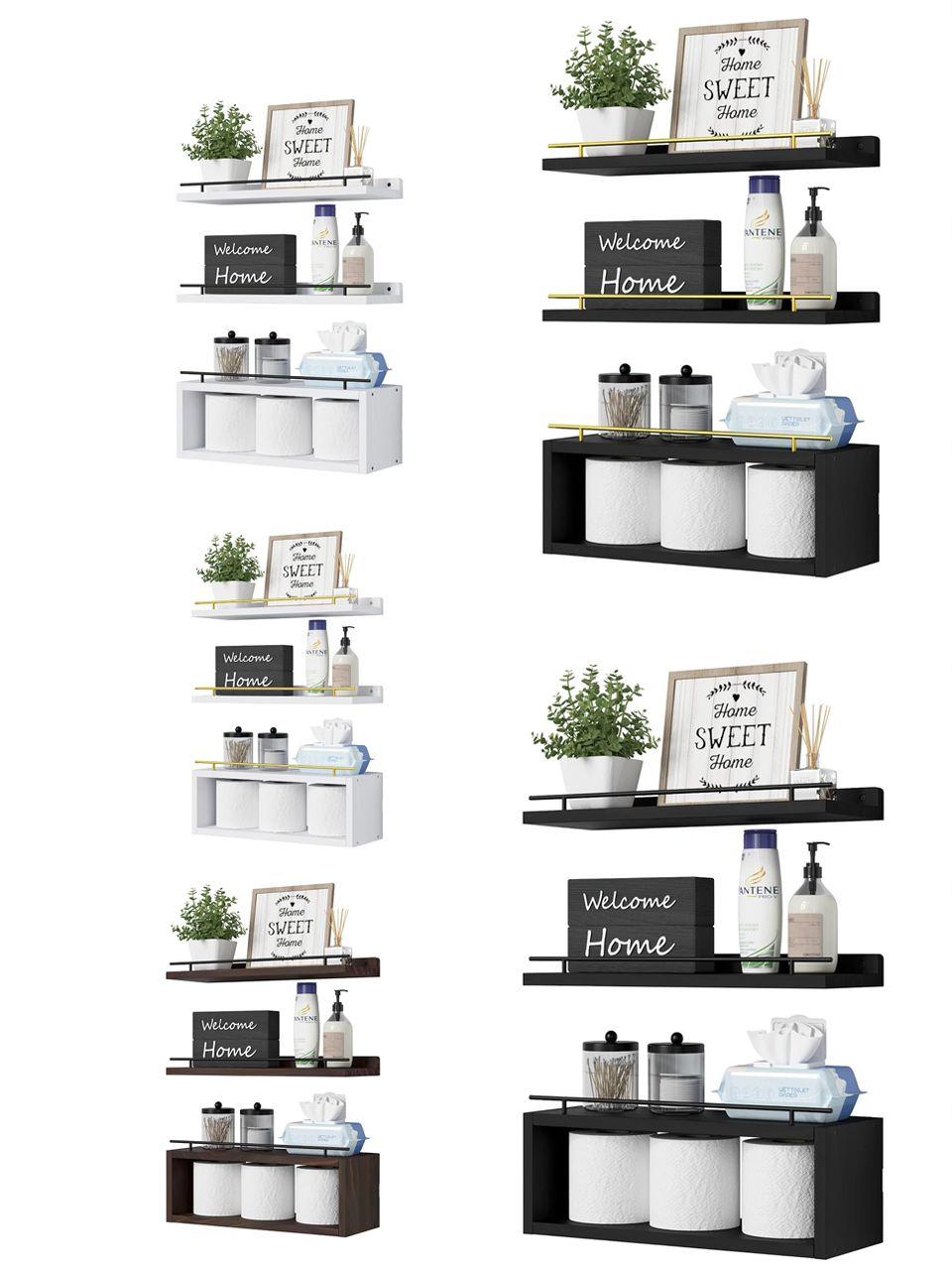 3 tier Solid pine wood bathroom floating shelves | - Elegant Households KE