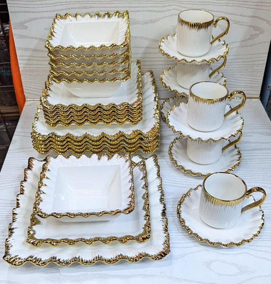 30pcs ceramic squared dinner set with gold rim | - Elegant Households KE