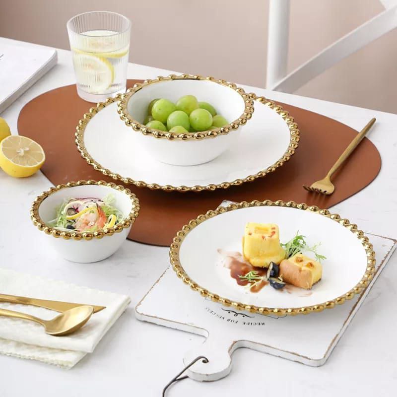 30pcs Nordic classy dinner set with gold rim | - Elegant Households KE