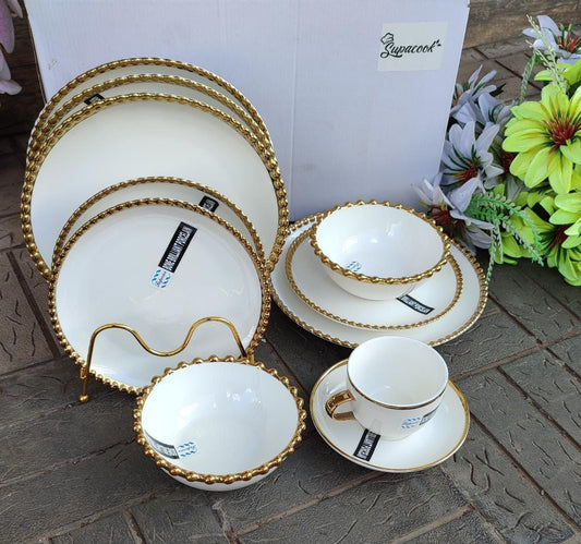 30pcs Nordic classy dinner set with gold rim | - Elegant Households KE