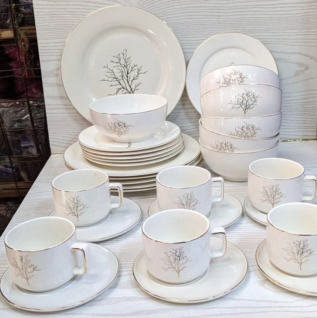 30pcs Tree Ceramic Dinner Set with Gold Rim | - Elegant Households KE