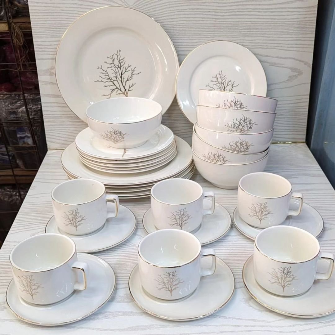 30pcs Tree Ceramic Dinner Set with Gold Rim | - Elegant Households KE