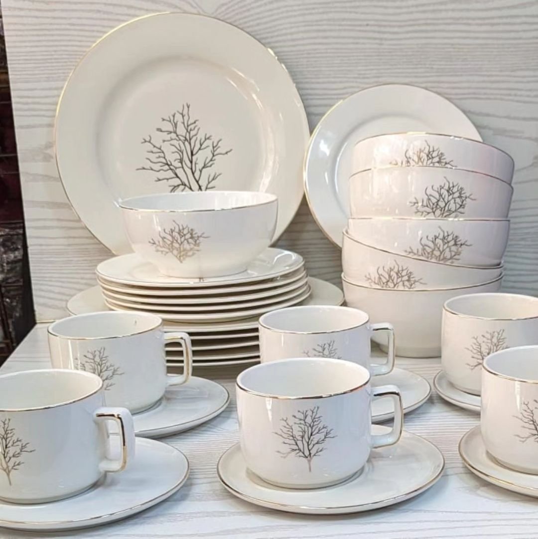30pcs Tree Ceramic Dinner Set with Gold Rim | - Elegant Households KE
