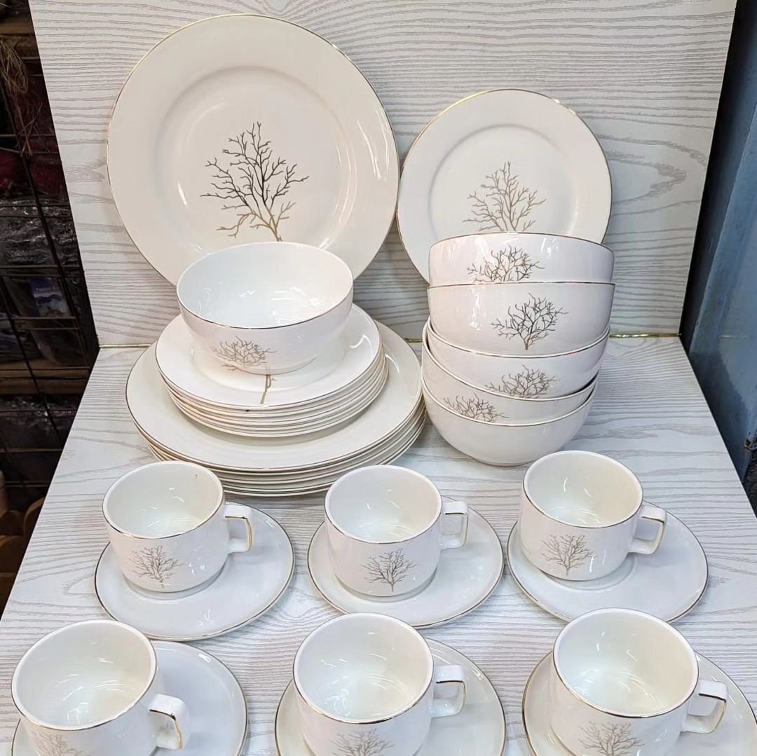 30pcs Tree Ceramic Dinner Set with Gold Rim | - Elegant Households KE