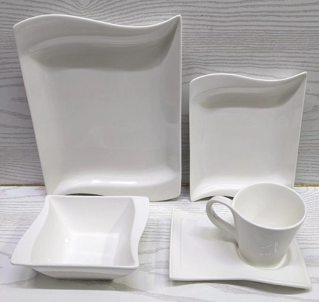 30pcs Wavy Ceramic White Dinner Set | - Elegant Households KE