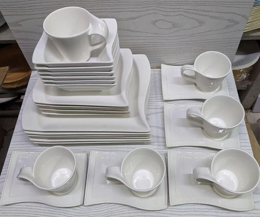 30pcs Wavy Ceramic White Dinner Set | - Elegant Households KE