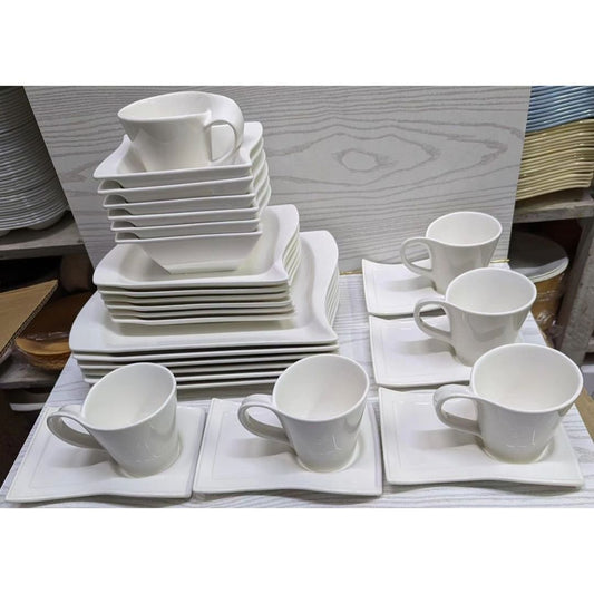 30pcs Wavy Ceramic White Dinner Set | - Elegant Households KE