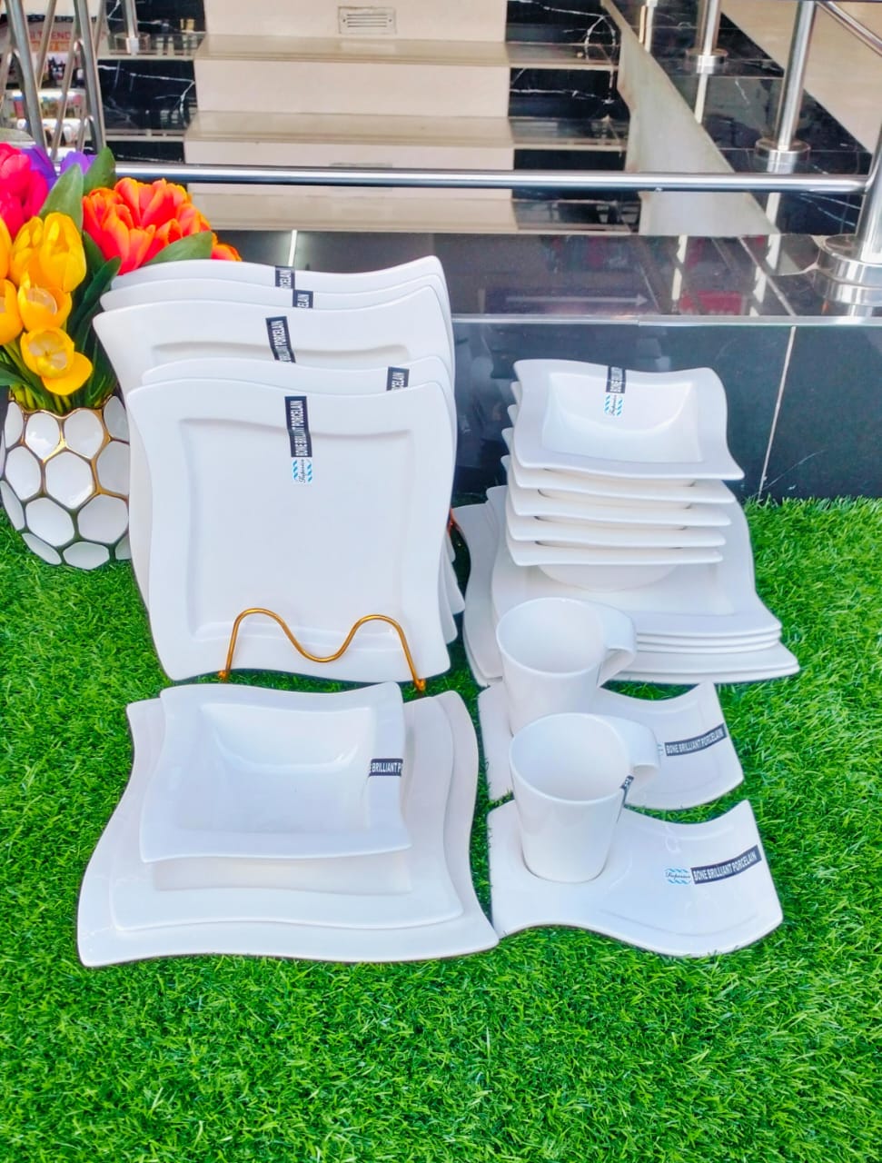 30pcs white plain classy dinner set | - Elegant Households KE
